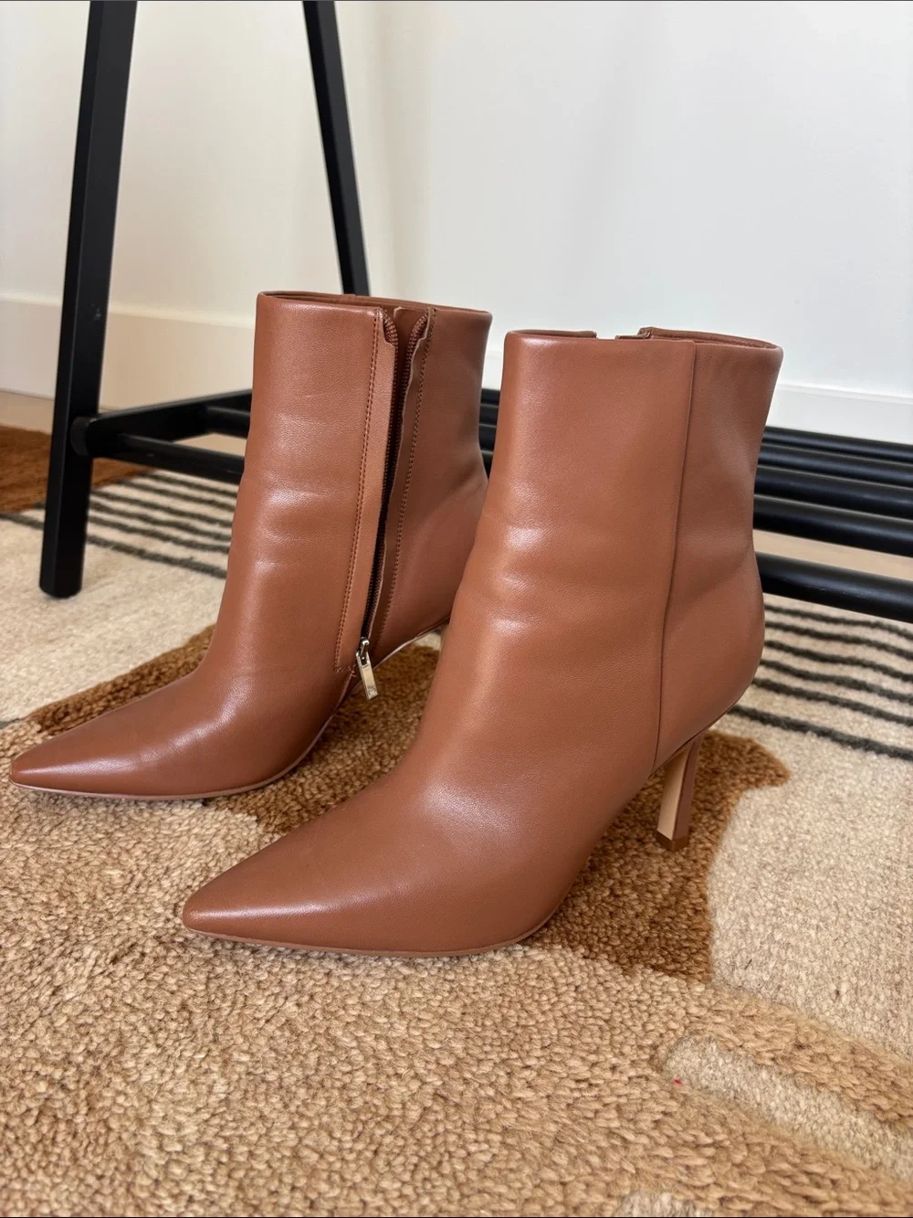 Marc Fisher Brown Leather Pointed Ankle Booties with Side Zip